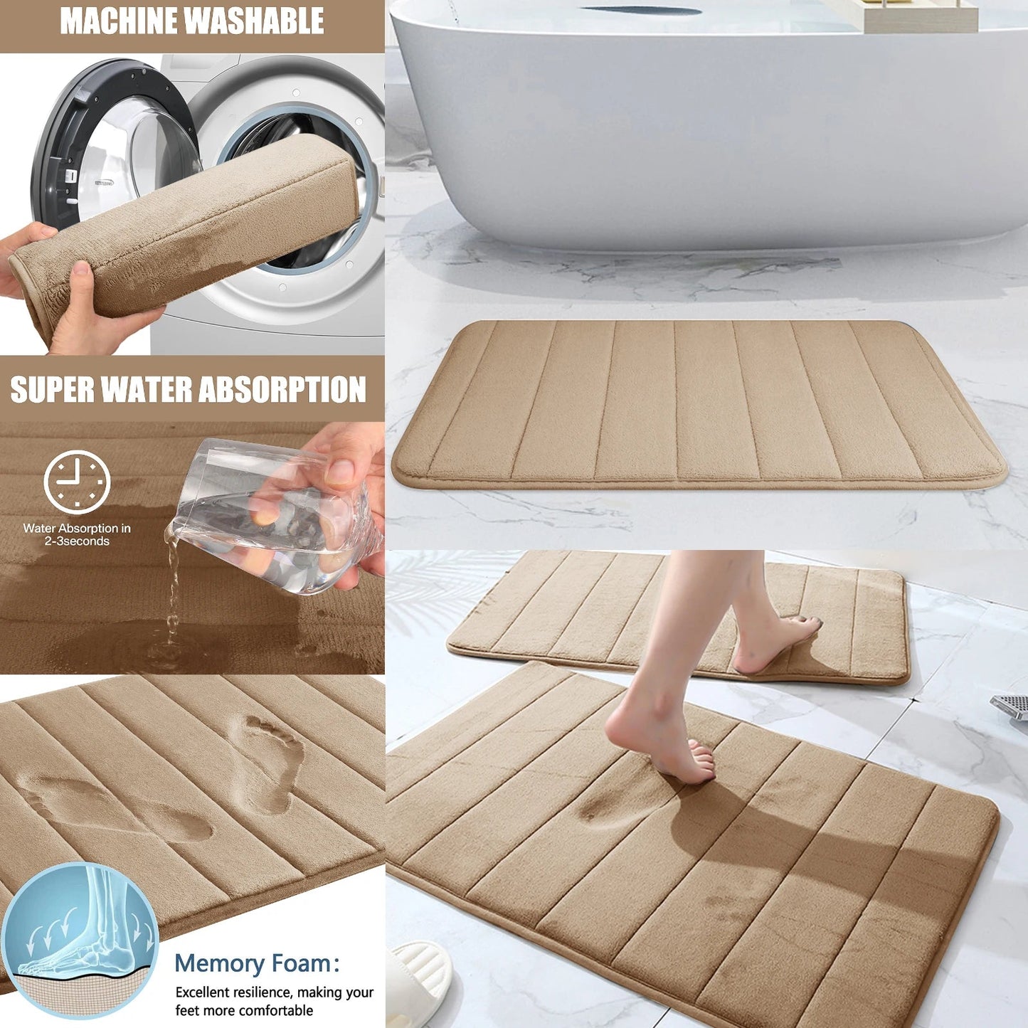 Tapis de Bain en Mousse à Mémoire de Forme – Douceur - Rangement Express Rangement Express 14:10#Navy Blue;183:200007737#C 50x60CM U - Shape Tapis de Bain en Mousse à Mémoire de Forme – Douceur
