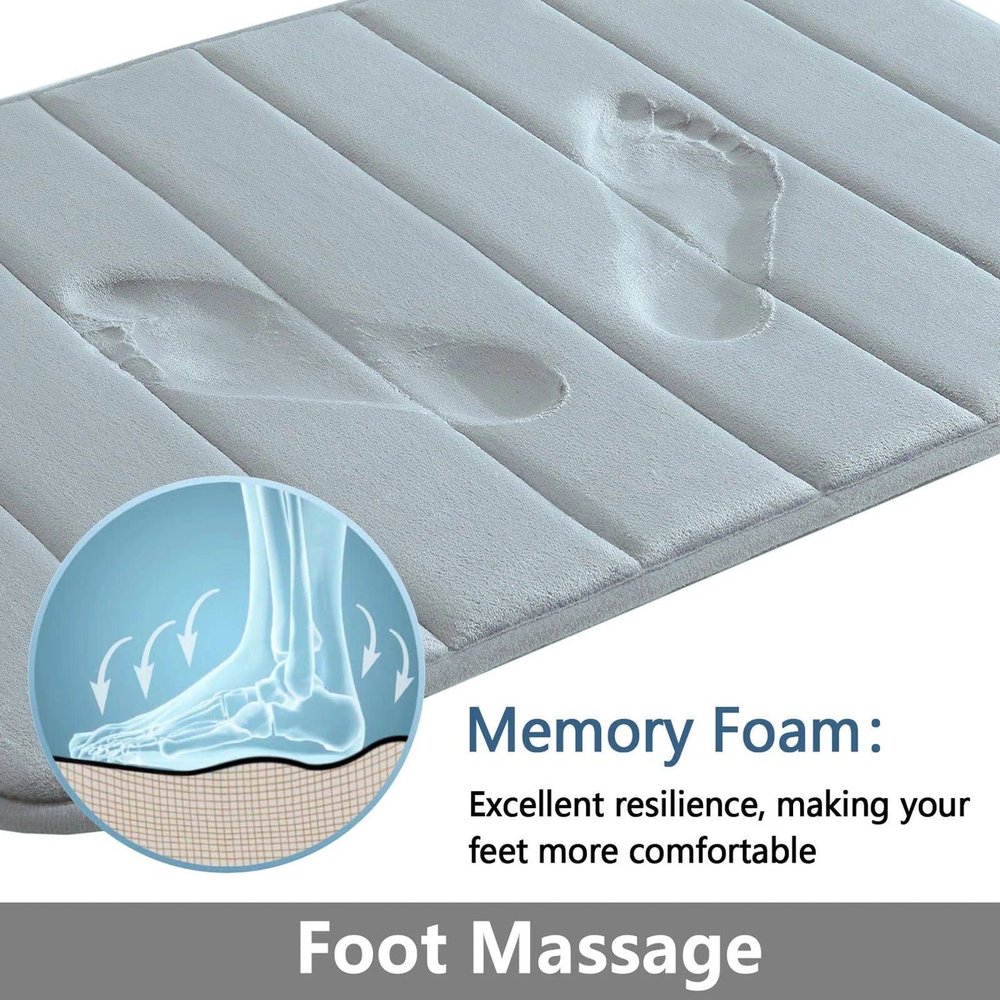 Tapis de Bain en Mousse à Mémoire de Forme – Douceur - Rangement Express Rangement Express 14:29#Light Grey;183:200007739#A and B and C Tapis de Bain en Mousse à Mémoire de Forme – Douceur